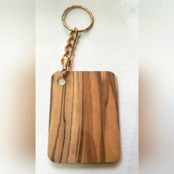 Handcrafted Keychain Bag Tag! Italian Wood Lucida. Gold Steampunk Victorian Key. - Picture 2 of 6